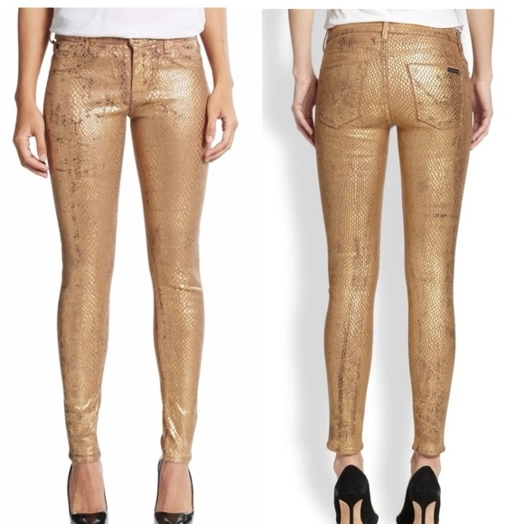 Hudson Jeans Nico Snake Embossed Gold Metallic Skinny Jeans - Picture 2 of 16